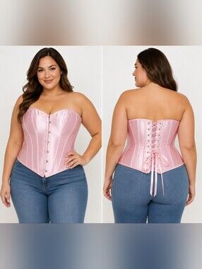 Satin Lace-Up Strapless Corset Top in Blush Pink
